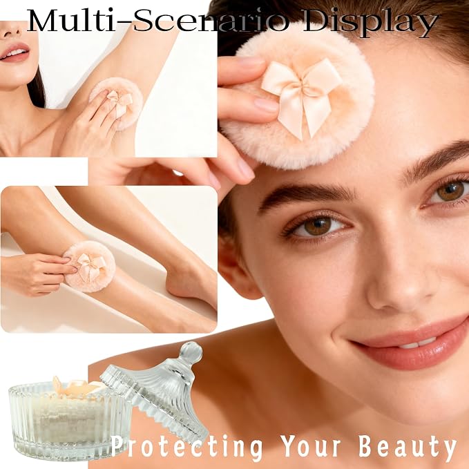 2 Pcs Large Body Powder Puff and Container Powder Container with Puff Powder Puff Crystal Container Soft Washable Reusable Velour Face Body Glitter Powder Puff Wet Dry Makeup (Yellow)