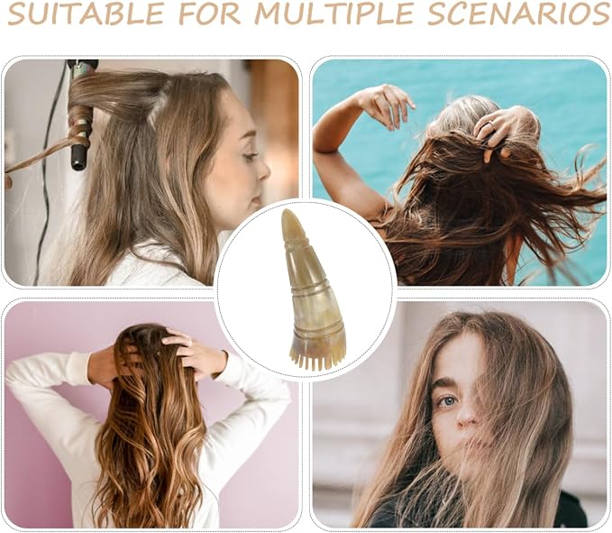COLLBATH Natural Horn Wide Tooth Scalp Massage Comb Ergonomic Handle Head Therapy Brush for Dandruff Removal and Stress Relief
