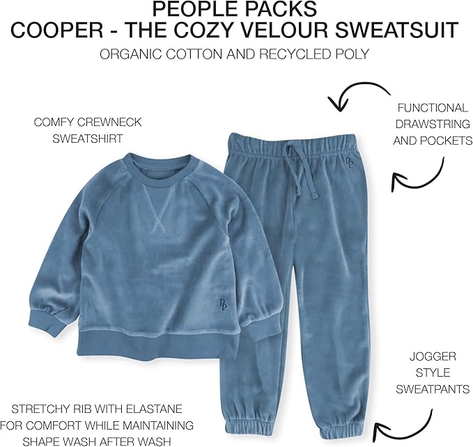 Cooper II People Packs - The Plush Organic Cotton Velour Sweatsuit, 2-Piece Top Pants Set, Baby and Toddler