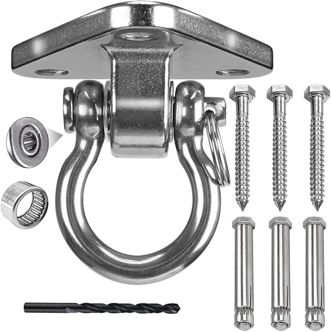 Stainless Steel Heavy Duty Swing Hanger with Smooth Swing Bearings 180° Ceiling Mount 1500 LB Capacity Swing Hardware for Swing Seat, Yoga, Heavy Bag, Porch Swing, Hanging Chair