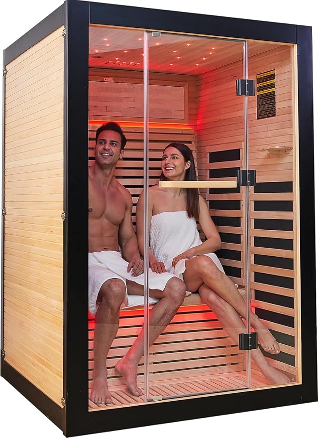 Infrared Sauna 2 Person Low-EMF Far Infrared Sauna for Home Gym Spa | Canadian Hemlock Wood Indoor Dry Saunas with Oxygen Bar, Starry Sky Lights Ceiling, Speakers -2160W 丨 53.1 * 47.2 * 74.8 in