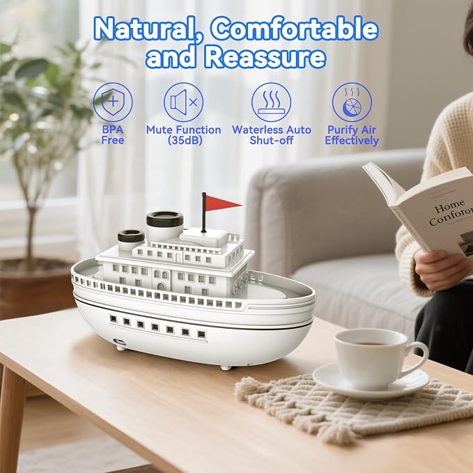 Diffuserlove Ship Aromatherapy Diffuser Humidifier 300ml Essential Oil Diffuser for Home Bedroom Office Steamboat Decorative Cool Mist Humidifier