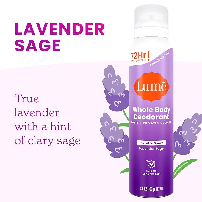Lume Invisible Spray Deodorant For Women - Whole Body Deodorant Spray - 72 Hr Odor Control - Ozone Friendly, Natural Propellant - Aluminum & Baking Soda Free, Skin Loving - 3.6 ounce (Lavender Sage)