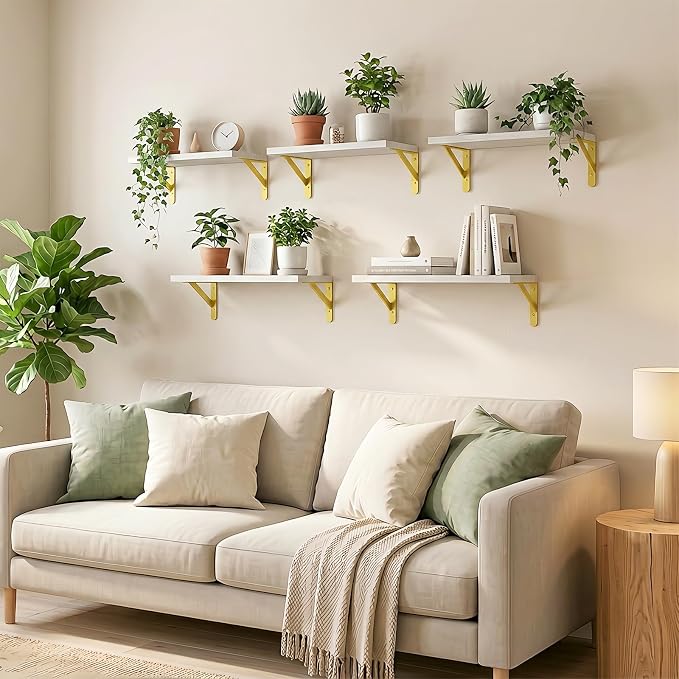 Fixwal Floating Shelves for Wall, Wood Wall Mounted Shelves for Bedroom, Bathroom, Living Room, Kitchen Storage and Decor(White, Set of 5, 16.5 Inch)