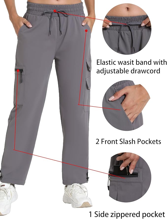 Rrosseyz Women's Hiking Pants with Pockets - Lightweight Water Resistant Joggers Cargo Pants for Casual Travel Golf Outdoor