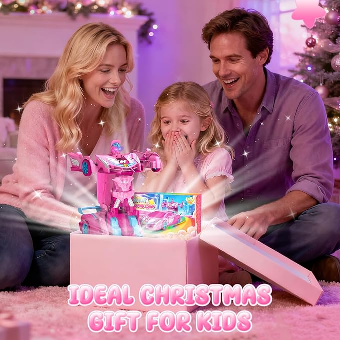 Unicorn Transform RC Cars for Girls Toys with Rainbow Eyes & Underbody Lights, Fast 360°Rotation & 2.4GHz Robot Remote Control Car One-Button Deformation,Stocking Stuffers for 3-12 Year Old Girl Gifts