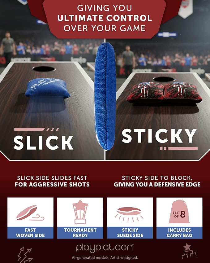 Play Platoon Pro Cornhole Bags Set of 8 - Professional Dual Sided Slick and Sticky Side Competition Corn Hole Bags - Tournament Series