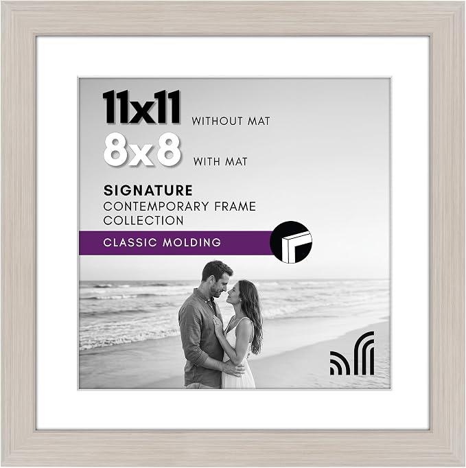 Americanflat 11x11 Picture Frame with Shatter-Resistant Glass - Use as 8x8 Frame with Mat or Display 11x11 Photo Without Mat - Signature Collection - Square Frames for Wall Display - Light Wood | Shatter-resistant glass, sawtooth hangers included, fits...