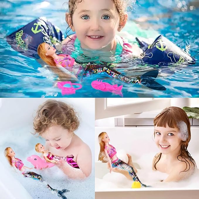 Baljinder Magical Mermaid Dolls with Little Mermaid | Summer Princess Doll & Color Change Dolphin Playset for Water Swimming | Mermaid Pool Toys for Girls 4-7 | Birthday Party Christmas