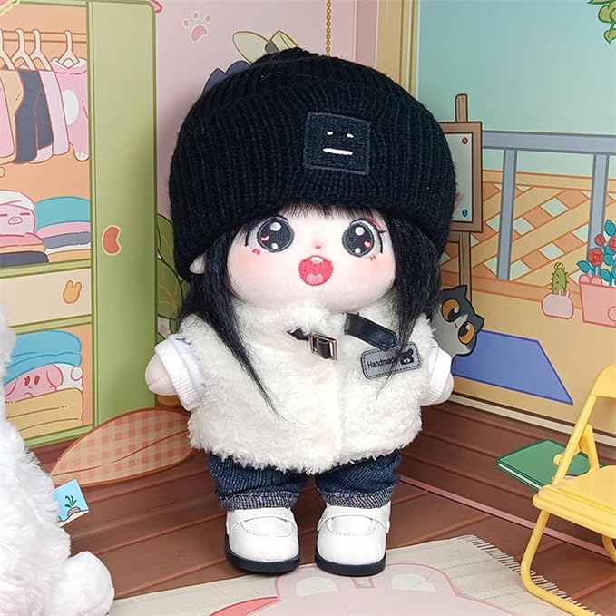 20cm Plush Doll Clothes Set, Kpop Doll Outfit Plush Coat Pants Shoes for 8 inch Plush Doll Soft Stuffed Animal, Dress-Up Play (Mechanical Vest Four pcs)