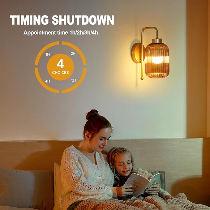 LAMSU Vintage Gold Wireless Wall Sconces Battery Operated, Rechargeable Wall Lights Set of 2 with Amber Stripe Glass Shade, Remote and Bulb, Cordless Sconces Wall Decor for Bedroom Living Room