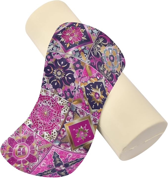 Neck Roll Pillow Bolster Pillows Round Health Memory Foam Long Cervical Cylinder Body Removable Washable Cover Bed Legs Back Yoga Pink Boho Tiles