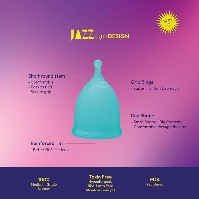 JAZZ Cup Soft Menstrual Cups – with Travel-Cotton Pouch – Reusable, 12-Hour Protection, 100% Medical-Grade Silicone – Period Cup - Tampons & Pad Alternative for Feminine Care (Small)
