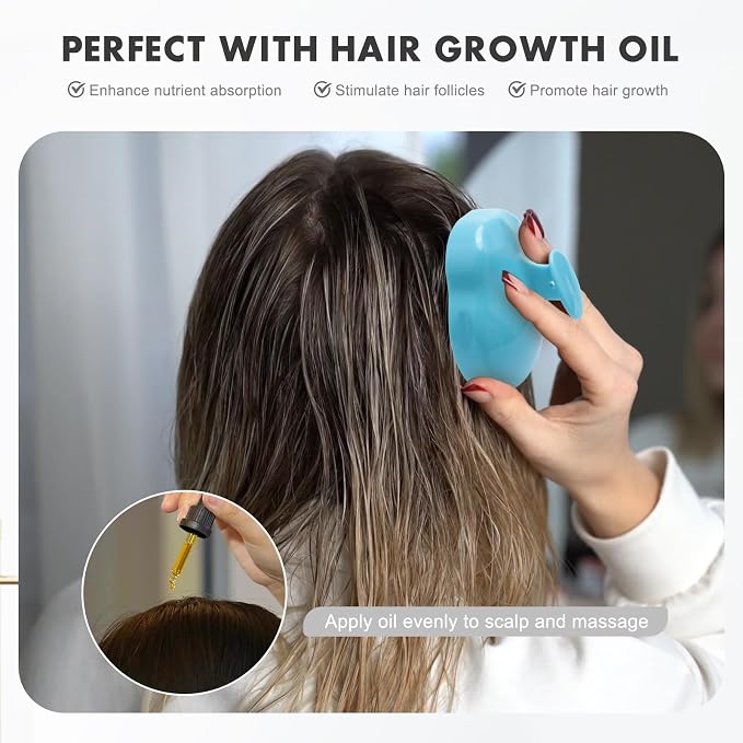 FREATECH Massager Shampoo Brush with Soft Silicone Bristles for Scalp Care, Shower Hair Scalp Scrubber Exfoliator for Dandruff Removal and Hair Growth, Wet & Dry for Men, Women and Kids, Light Blue