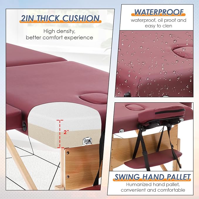 BestMassage Massage Bed Portable Massage Table 2 Folding Lash Bed Height Adjustable 28 Inch Wide Spa Table with Non-Woven Bag for Spa Footmassage Facial CareSpa Tattoo