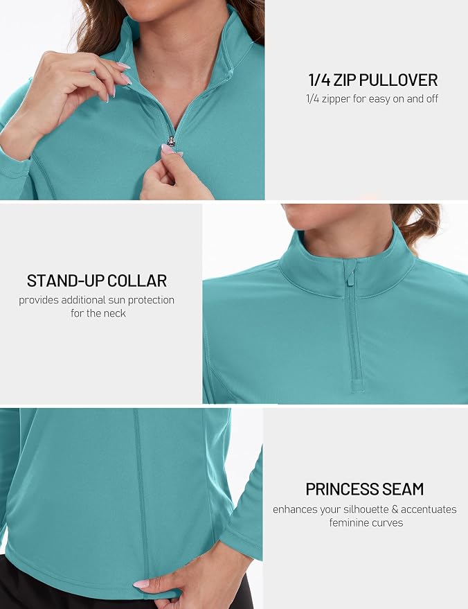 TACVASEN Women's Quarter Zip Pullover Golf Shirts UPF 50+ Long Sleeve Sun Shirts UV Protection Workout Tops