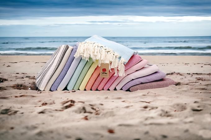 Bazaar Anatolia Turkish Beach Towel – 100% Cotton, Quick Dry, Sand Free Towel for Bathroom, Camping, Travel, Hot Pink – Oversized 71x39 Inches – Stripe Green