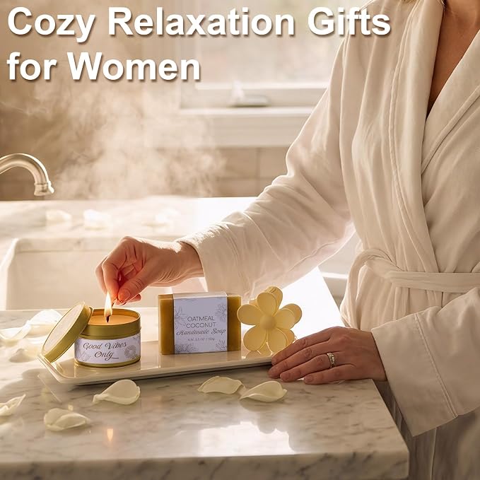 8PCS Birthday Gifts Box for Women Care Package Baskets for Women Hug in a Box Self Care Get Well Soon Gift Set for Mom Wife Girlfriend Sister Friends (White)