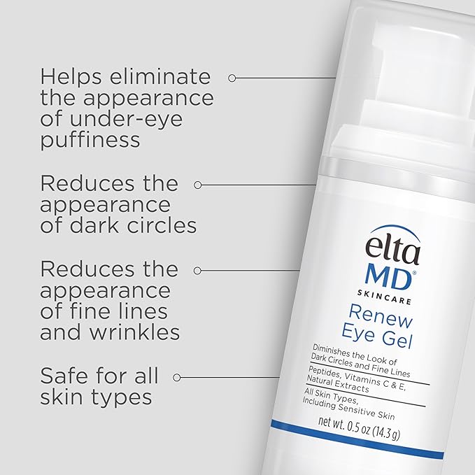 EltaMD Renew Eye Gel,Serum for Dark Circles and Puffiness,Under Eye Serum for Face,Anti Aging,Minimizes Fine Lines and Wrinkles,0.5 oz Pump,(Pack of 2)