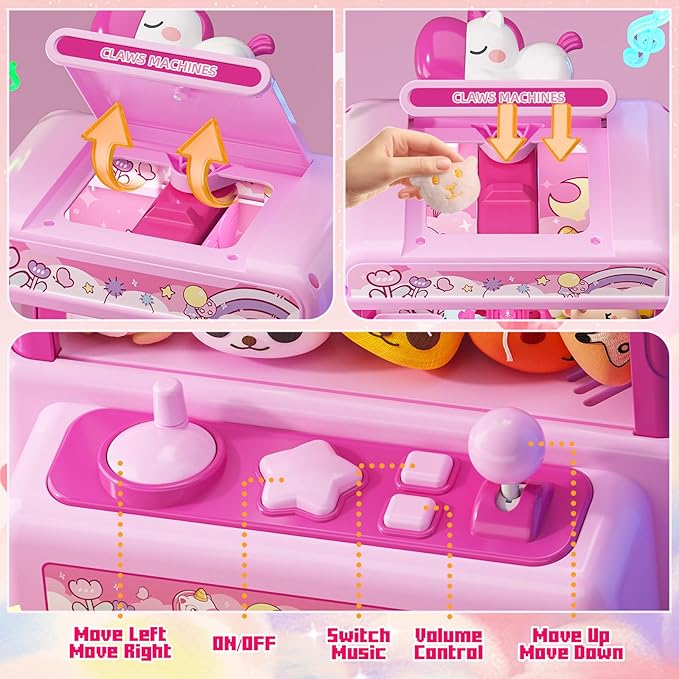 Skirfy Claws Machines for Kids Age 6+, Mini Vending Machines Girls Unicorns Toys with Sound & 20 Mini Plush Toys,Arcades Game Indoor Toy for Home Party Birthday