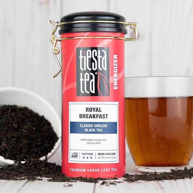 Tiesta Tea - Royal Breakfast, Loose Leaf, Classic English Black Tea, Premium High Caffeine Hot & Iced Blend, Brews Up to 50 Cups, 4oz Refillable Tin