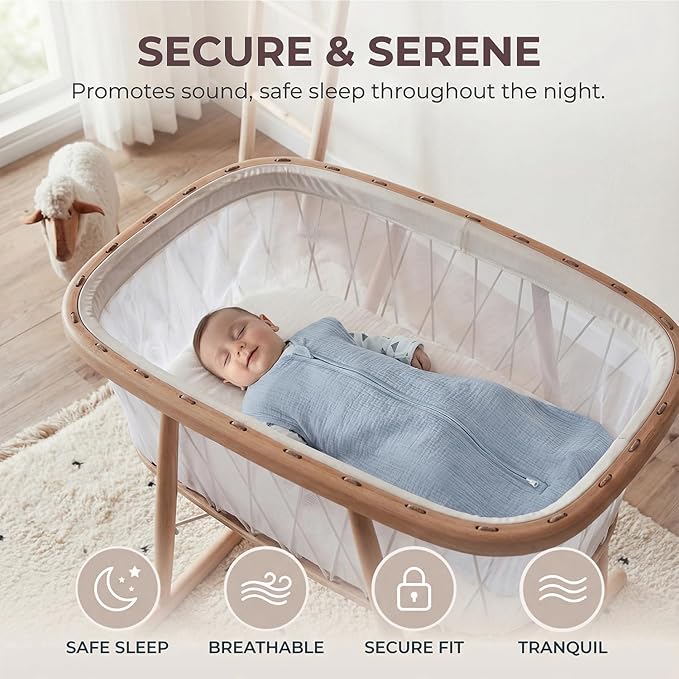 BSTOPPT 2 Pack Baby Sleep Sack 6-12 Months 100% Organic Cotton Muslin Baby Sleeping Bag 2-Way Zipper Wearable Blankets TOG 0.3 (White & Light Gray, Medium)