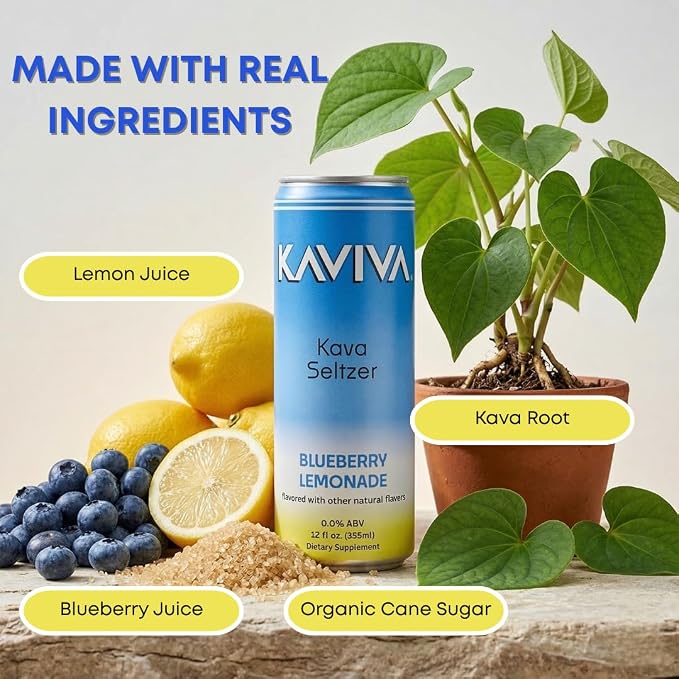 Kaviva | Kava & Soda Seltzer | Social Relaxation | Calming Effects | 50 calories | Natural Unwinding | All Natural | Non-ALC Functional Beverage | Refreshing Alternative | Clean Ingredients | Vegan