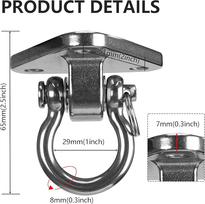 Stainless Steel Heavy Duty Swing Hanger with Smooth Swing Bearings 180° Ceiling Mount 1500 LB Capacity Swing Hardware for Swing Seat, Yoga, Heavy Bag, Porch Swing, Hanging Chair
