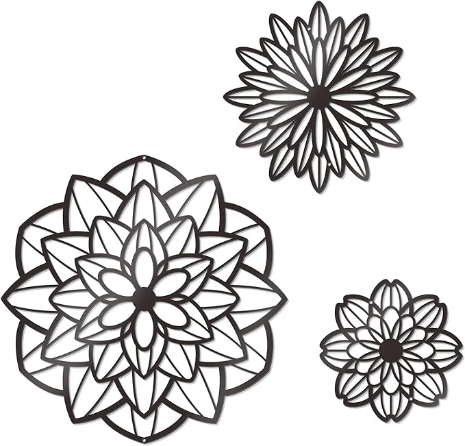 Zzbakress 3 Pcs Metal Flowers Wall Art Bathroom Wall Decor (Black Modern) | Farmhouse Flower Bathroom Decor Wall Decorations For Bathroom, Living Room, Office, Kitchen, Hallway And Outdoor