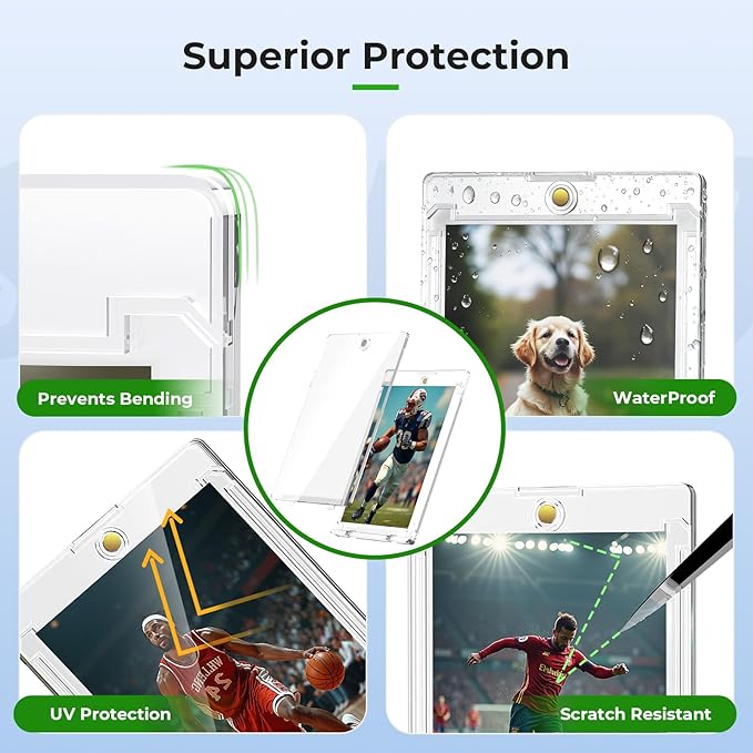 Skyhill 102ct Magnetic Card Holders, 35pt Acrylic One Touch Card Holder with Extra 102 Protective Sleeves, U-V Protection& Waterproof Hard Plastic Card Protectors for Trading Cards, Sports, Game Cards