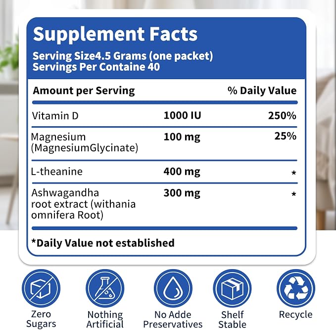40 Count Super Cortisol Calm Drink with Magnesium Glycinate, Ashwagandha, L-Theanine & Vitamin D3 |Magnesium glycinate Powder for Relaxation, Focus & Sleep Support | Raspberry Lemonade | No Sugar