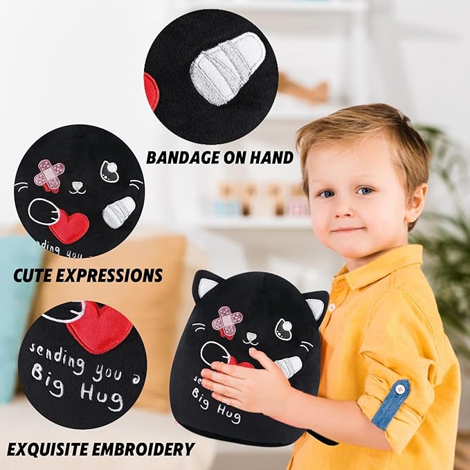 Get Well Soon Plush Cat - Black Cat Stuffed Animal Unique Heart Bandage, Perfect Get Well Gift for All Ages 8 Inch
