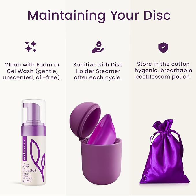 Ecoblossom Reusable Menstrual Disc - Menstrual Cup - Soft Period Disc for Women Designed with Tab, Medical-Grade Silicone Period Cup (Small - Violet)