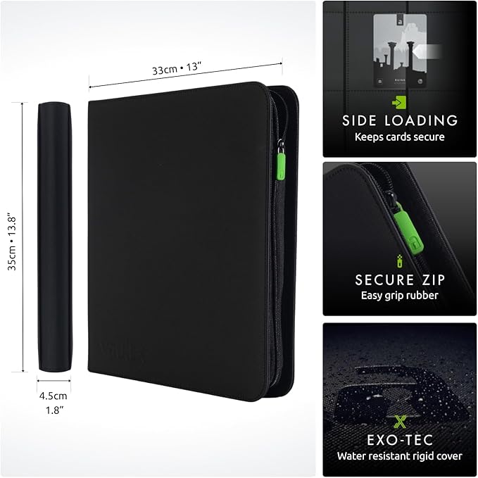 Vault X 12 Pocket Zip Binder, 480 Cards, Exo-Tec Material, 20 Side-Loading Pages (Black)