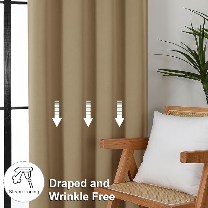Simplebrand Ava Taupe Short 36 Inches Blackout Curtain 2 Panels Set, Half Window Rod Pocket Privacy Curtain Tiers for Kitchen, Curtains Blackout for Bathroom Shades, W40 x L36 Inch, Taupe