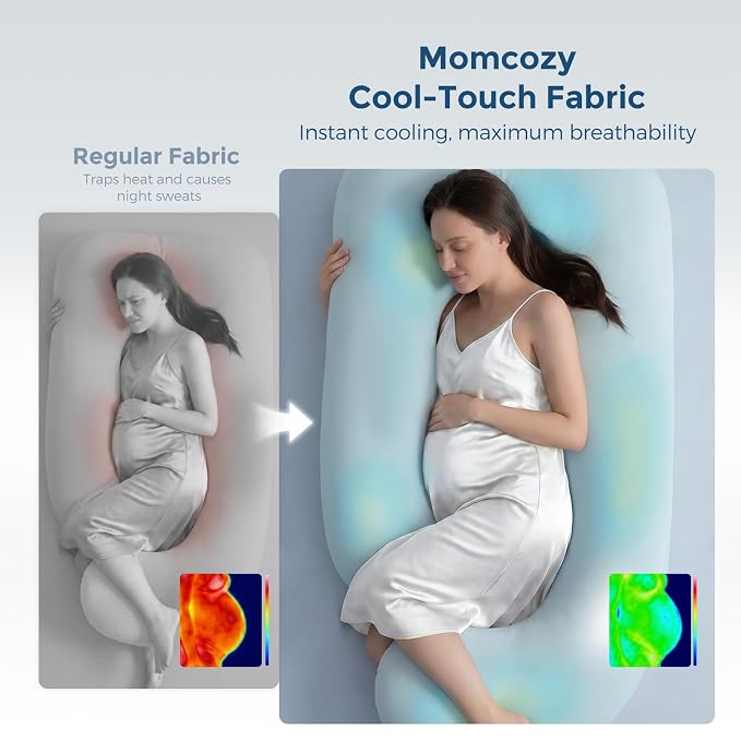 Momcozy Pregnancy Pillows with Cooling Cover, U Shaped Full Body Maternity Pillow for Side Sleepers - Support for Back, Legs, Belly, HIPS for Pregnant Women, 57 Inch Pregnancy Pillow, Mist Blue