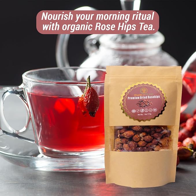 Cure wid Pure Whole Dried Rose Hips 4oz in Eco-Friendly Resealable Bag Rich in Vitamin C & Antioxidants -Non-GMO,Preservative-Free Rose Hips Dried Organic For Jams,Jellies & More