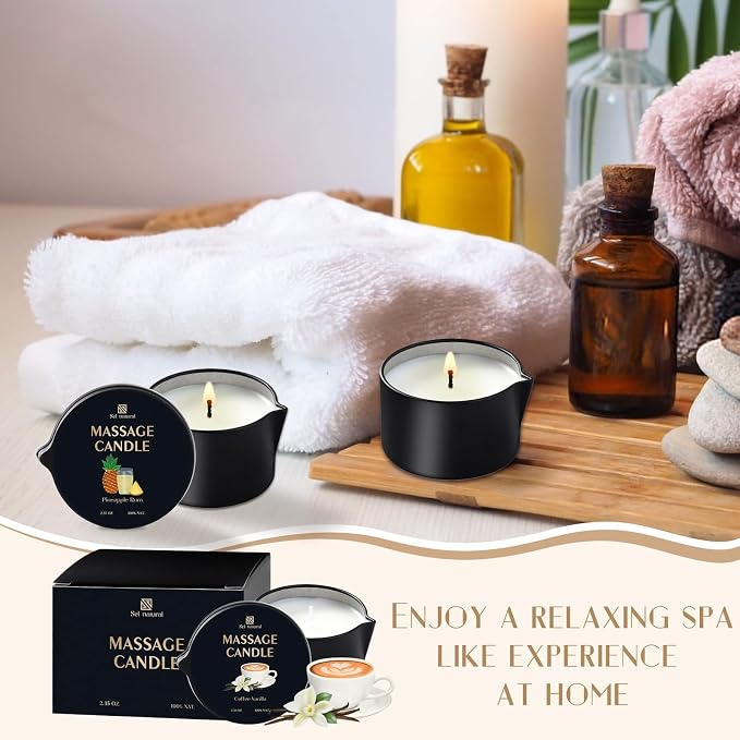 3 Pack Massage Oil Candles 2.35oz Low Temp Massage Candle Wax 3 Scent Spa Therapy Body Oil Valentines Gifts for Relaxation, Couples, or Self-Care (Cream Cherry, Coffee Vanilla, Pineapple Rum)