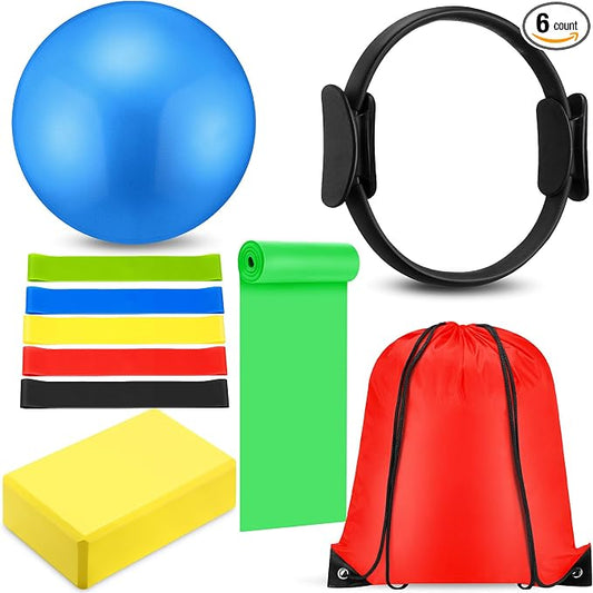 Silipull 10 Pcs Pilates Ring Blocks Set for Women Home Yoga Equipment Accessories Pilates Ring Circle and Ball Workouts Gift Include Ball Yoga Circle Resistance Bands Block Straps Gym Bag