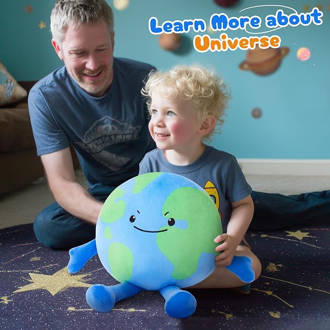 Athionsu Earth Plush Pillow 10 Inch Soft Round Planet Stuffed Toy Cute Earth Pillow for Astronomy Education, Kids Room Decor, Birthday Gift for Toddler Kids Boys and Girls