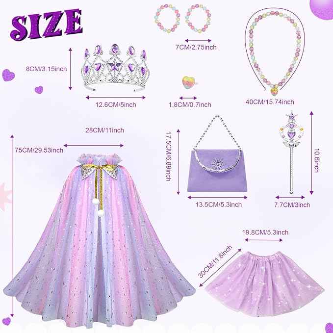 Meland Princess Dress up Clothes for Girl, 11Pcs Princess Cape with Kid Crown Toys,Dresses for Girl 3,4,5,6,7,8 Birthday Gift