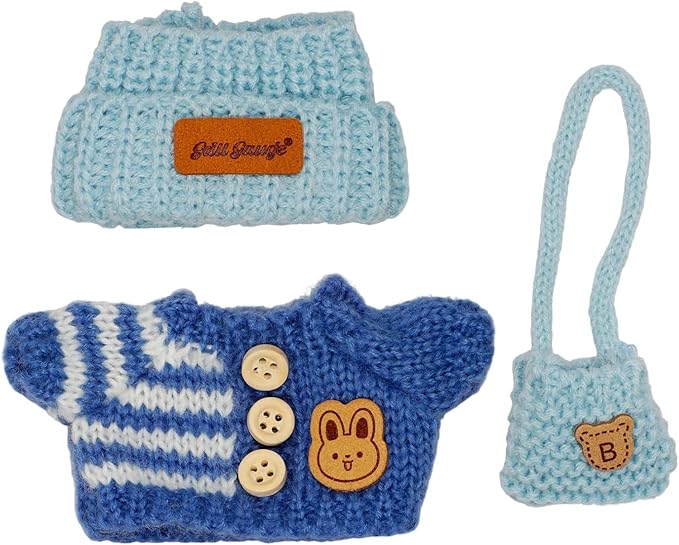 Clothes for Labubu(NO Doll),Handcrafted Crochet Set for Labubu Clothes 15cm/17cm Doll,Premium Outfit with Accessories,Cute Clothes for Dress up Unique Style(Blue Sweater)