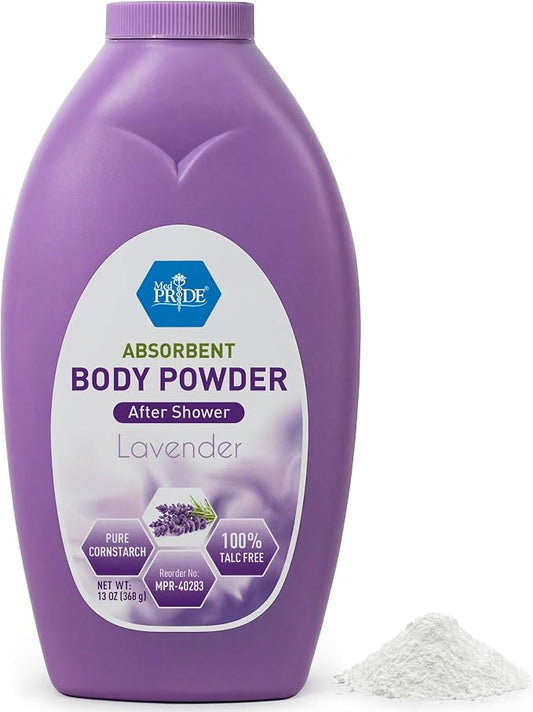 MED PRIDE Talc-Free Cornstarch Body Powder, Lavender Scent, 13 oz Bottle