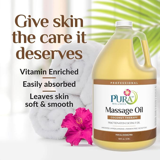 Coconut Therapy 1 Gallon Massage Oil, Coconut Oil, Professional, Massage Therapy, Deep Tissue, Unscented, Natural Ingredients, Skin Hydrating, Moisturizing, Muscle Relief, for Bruising