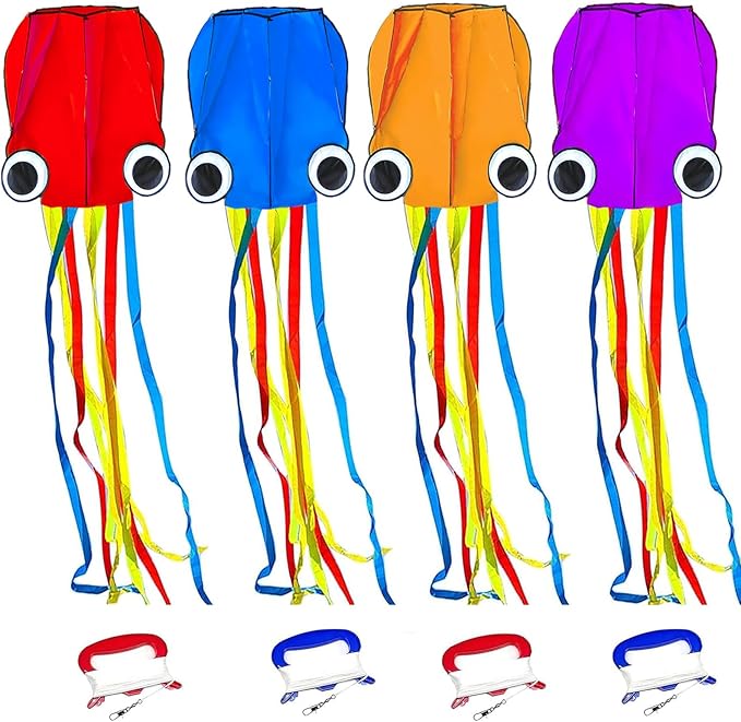 Large Octopus Kites for Kids and Adults - Easy to Fly, 28X158 3D Software Colorful Kite with Long Tails. Perfect for Beach and Outdoor Activities