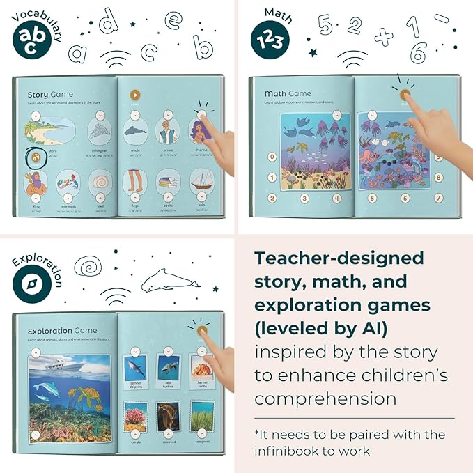 Cali’s Books The Little Mermaid | infinibook Storytelling Toy + Reader | Read-Aloud E-Reader with Games | Recordable Interactive Storybook for Kids 3-7 | Screen-Free Educational Gift