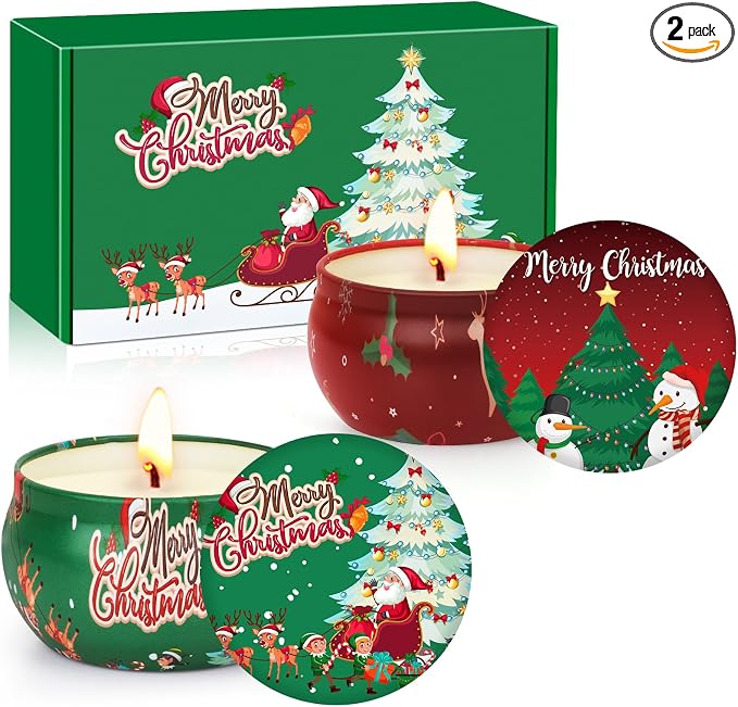 Christmas Candles - Scented Candle Gifts Set for Women, 2 Packs 2.5 oz Candles for Home Scented, Stress Relief Aromatherapy Candles for Women, Ideal Christmas Gift for Friends Mom Coworker Teacher