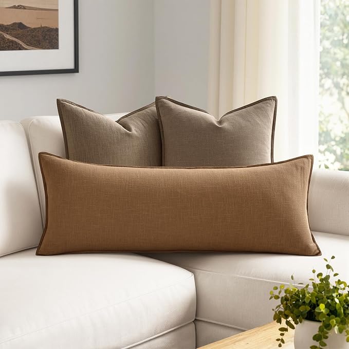MIULEE Decorative Linen Lumbar Pillow Cover 14x36 Inch Brown | Fall Autumn Boho Farmhouse Couch Long Throw Pillow for Bed, Pack of 1 Accent Modern Pillowcase, Sofa Livingroom Home Decor