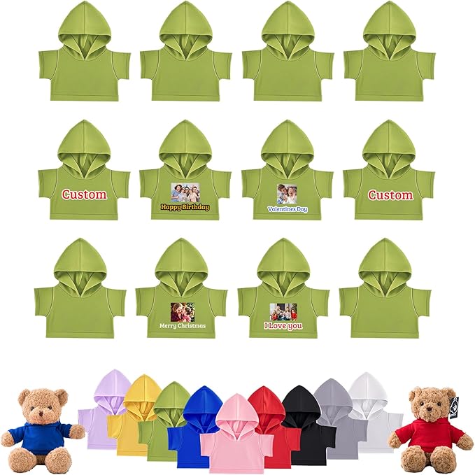 12 Pcs Personalized Teddy Bear Clothes with Photo Text, Custom Stuffed Animal Clothing Fit 8-16inch Stuffed Bear Clothes, Personalized Doll Clothing Make Your Own Plush Doll Shirt