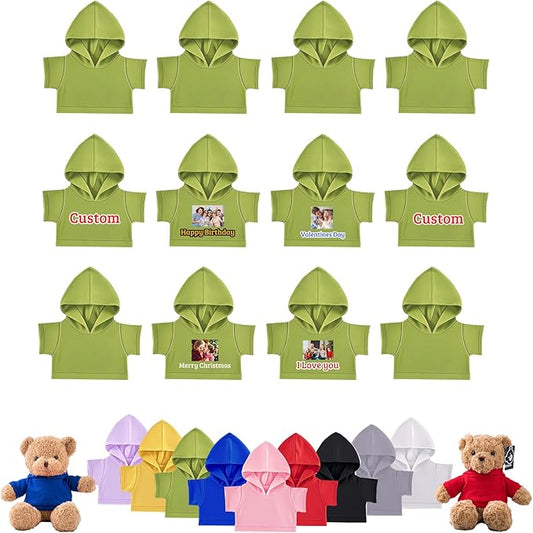 12 Pcs Personalized Teddy Bear Clothes with Photo Text, Custom Stuffed Animal Clothing Fit 8-16inch Stuffed Bear Clothes, Personalized Doll Clothing Make Your Own Plush Doll Shirt